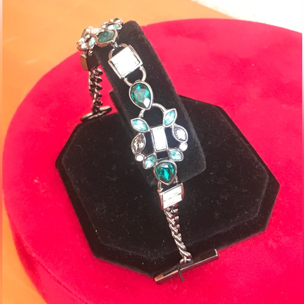 Givenchy Green and Charcoal Crystal Bracelet in charcoal setting. Like new